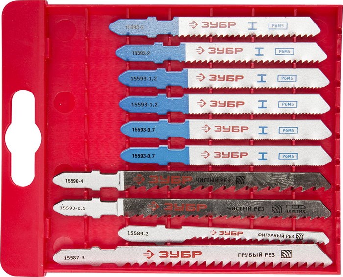 Набор ЗУБР ″ЭКСПЕРТ″ Полотна для эл/лобзика, по дер. и мет., T-хвост., пласт.бокс, 10шт 13182 - фото 60942