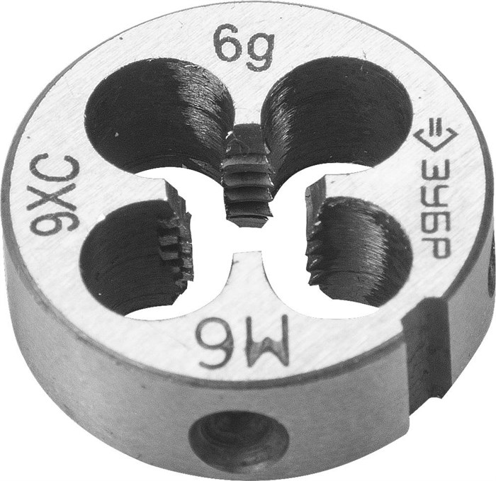 ЗУБР М6x1.0мм, плашка, сталь 9ХС, круглая ручная 17087 - фото 65200