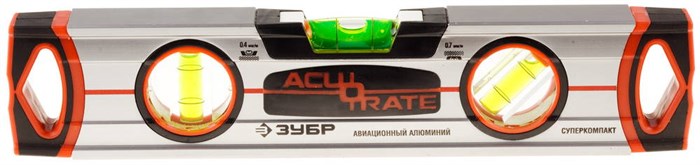 Уровень ЗУБР ″ТОРПЕДО″ ″ACURATE 4″ фрезерованный, особопрочный профиль из авиационного алюминия, 3 ампулы, 25см 19066 - фото 67430