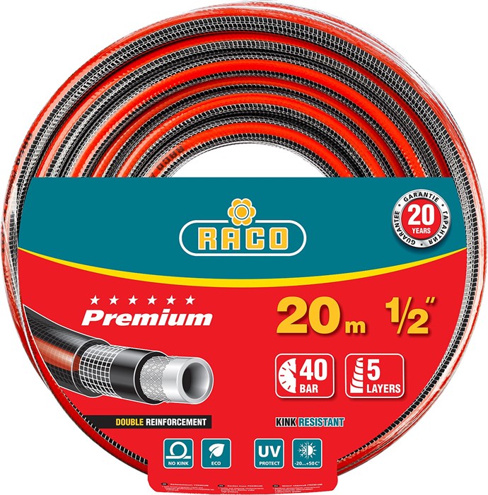 RACO PREMIUM 1/2″, 20 м, 40 атм, пятислойный, усиленный двумя слоями армирования, Поливочный шланг (40300-1/2-20) 25041 - фото 74857