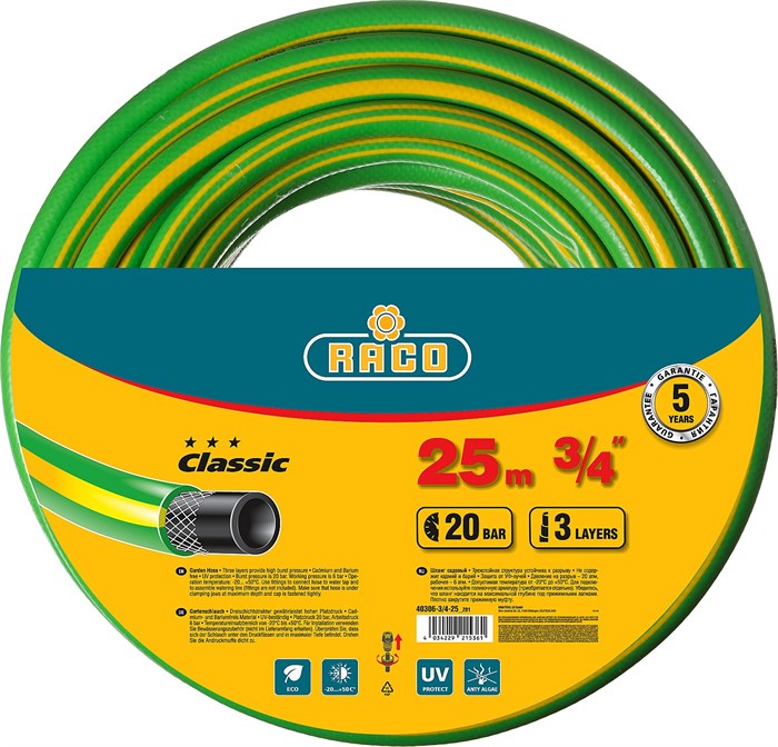 RACO CLASSIC 3/4″ 25 м, 20 атм, трёхслойный, армированный, Поливочный шланг (40306-3/4-25) 25058 - фото 74952