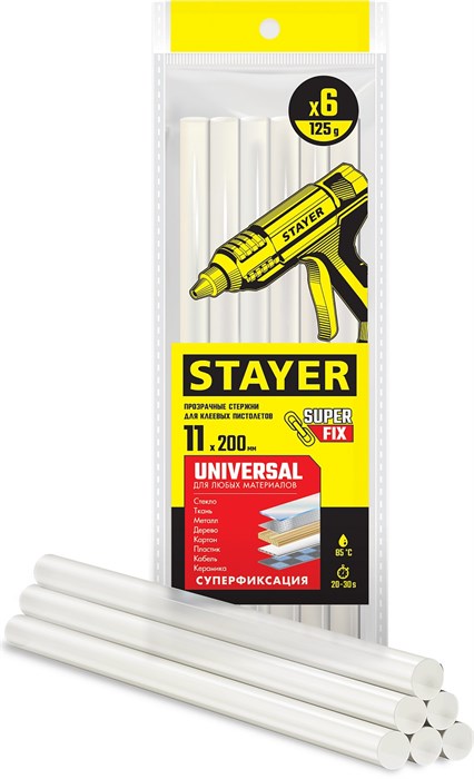 STAYER Universal 11х200 мм 6 шт., Универсальные клеевые стержни прозрачные, (2-06821-T-S06) 30843 - фото 81746