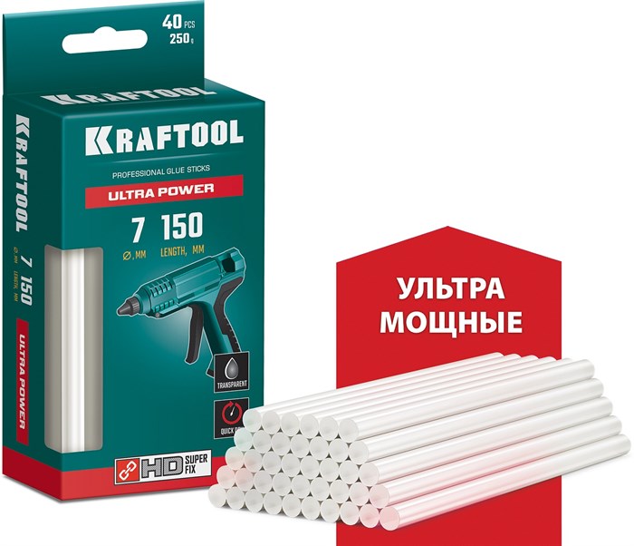 KRAFTOOL Ultra Power 7х150 мм 40 шт., Ультрамощные клеевые стержни прозрачные (06837-40) 8805032 - фото 87852