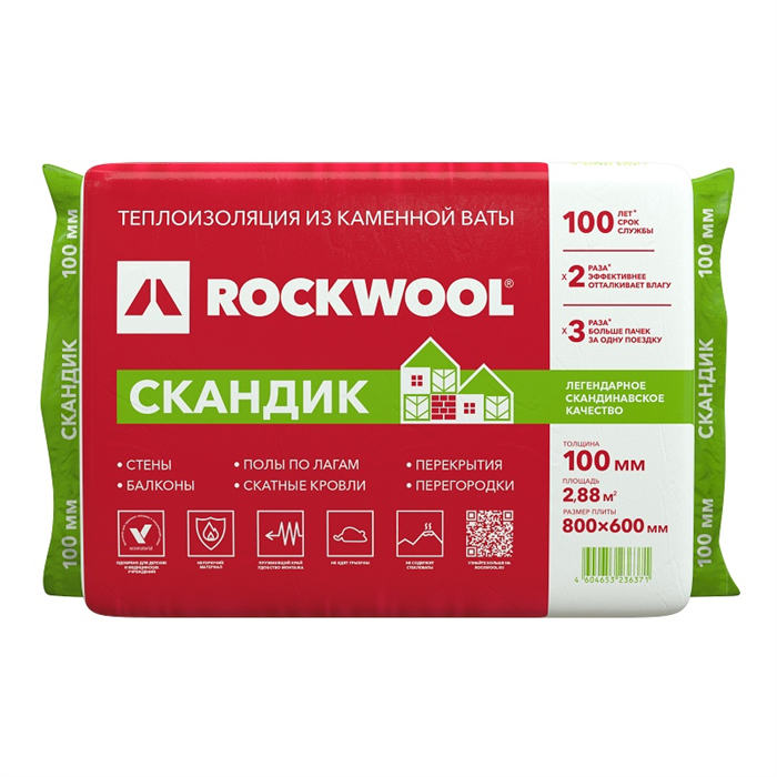 Утеплитель Rockwool Лайт Баттс Скандик 100х600х800мм (2.88м2/0.288м3) 41934 - фото 93743