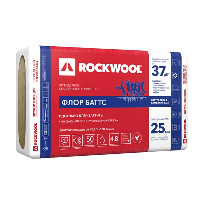 Утеплитель  Rockwool Флор Баттс 25х600х1000мм 41937 - фото 93751