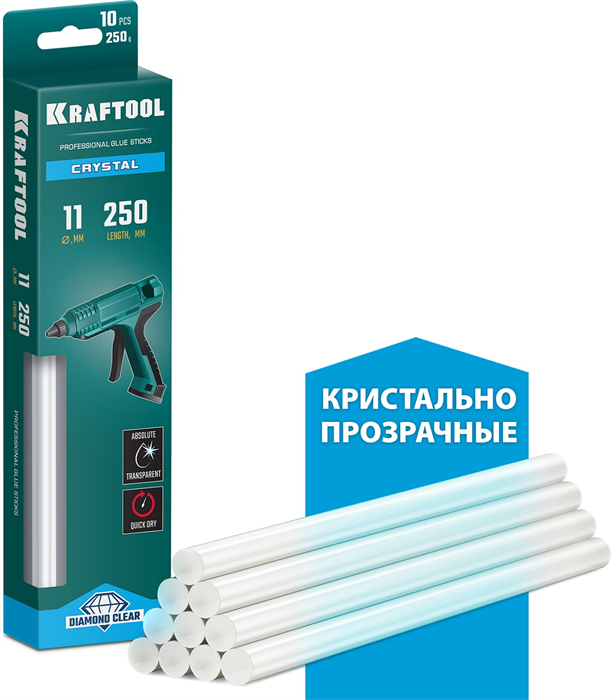 KRAFTOOL Cristal 11х250 мм 10 шт., Кристально клеевые стержни прозрачные (06846-10) 9053698 - фото 93995