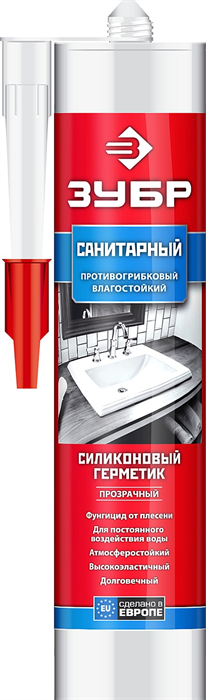 ЗУБР 280 мл прозрачный, Санитарный силиконовый герметик, ЭКСПЕРТ (41235-2) 30775 - фото 94028