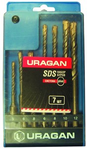 URAGAN Набор буров SDS-plus 7 шт: 5 x 110, 6 x 110, 8 x 110, 6 x 160, 8 x 160, 10 x 160, 12 x 160 мм 15107