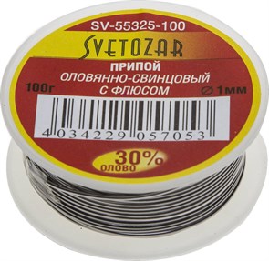 СВЕТОЗАР ПОС 30,1мм 100г трубка с флюсом, катушка, Припой (SV-55325-100) 20347