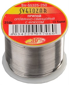 СВЕТОЗАР ПОС 30,1мм 250г трубка с флюсом, катушка, Припой (SV-55325-250) 20348