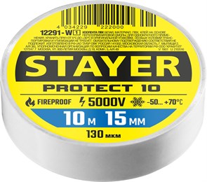 STAYER Protect-10 15 мм х 10 м желтая не поддерживает горение, Изоляционная лента пвх, PROFESSIONAL (12291-Y) 9355627