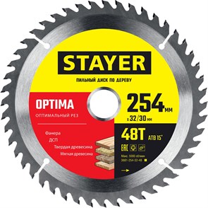 STAYER OPTIMA 254 x 32/30мм 48Т, диск пильный по дереву, оптимальный рез 15908406