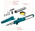 KRAFTOOL SolderPro 120K 30-120Вт 1300°С горелка, фен, пьезоподжиг, набор 10-в-1, Газовый паяльник (55503-H10) 20310